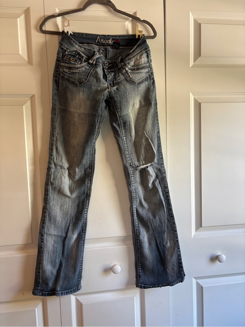 Angels Vintage Light Wash Flare Jeans with Knee Distress